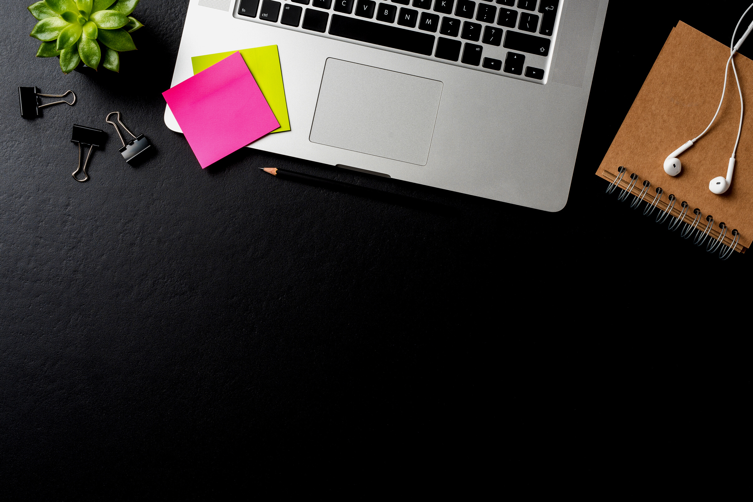 Overhead shot of office desktop